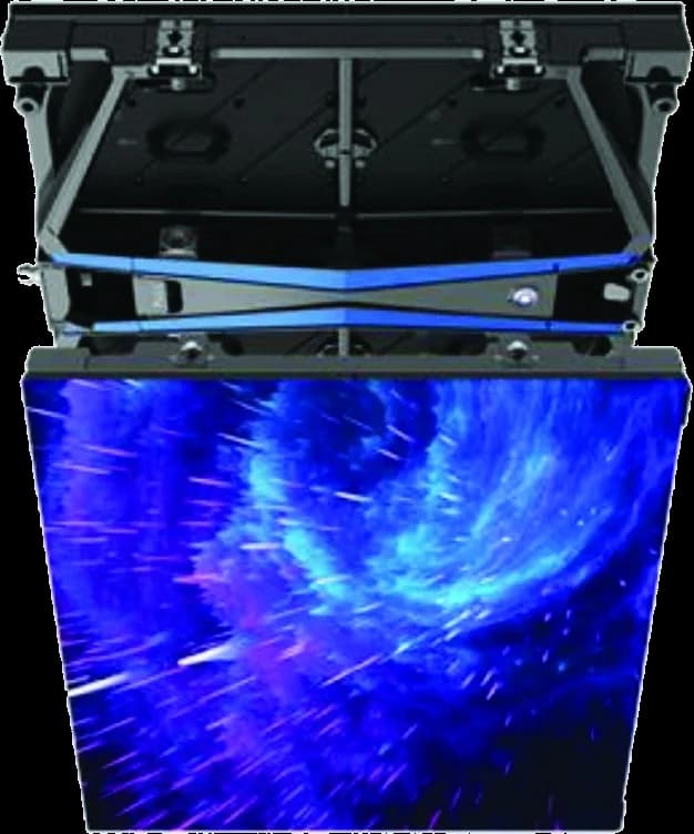 A modular LED display panel with its rigging frame